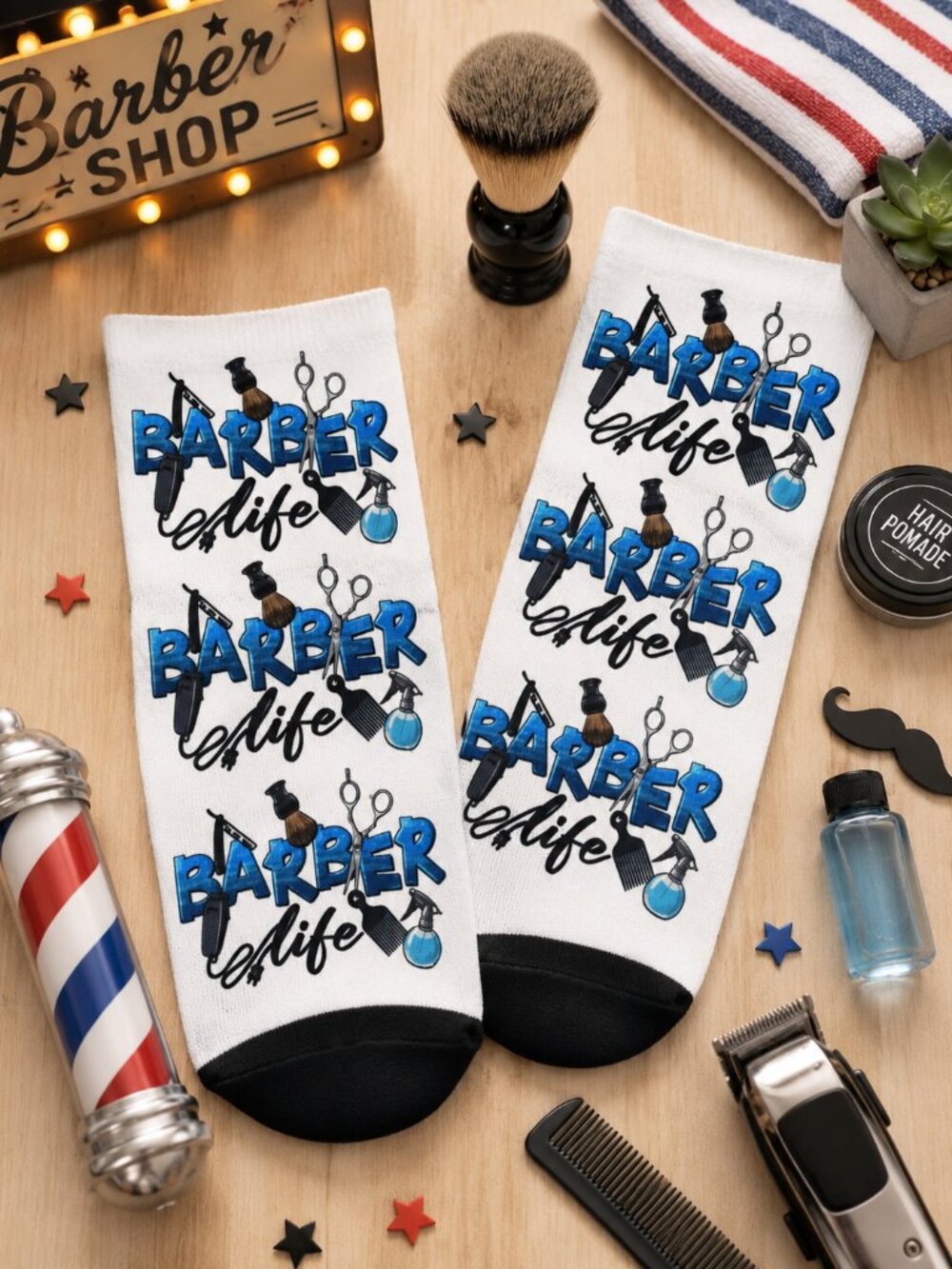 Adult Dress Ankle Socks Barber Life (Blue)